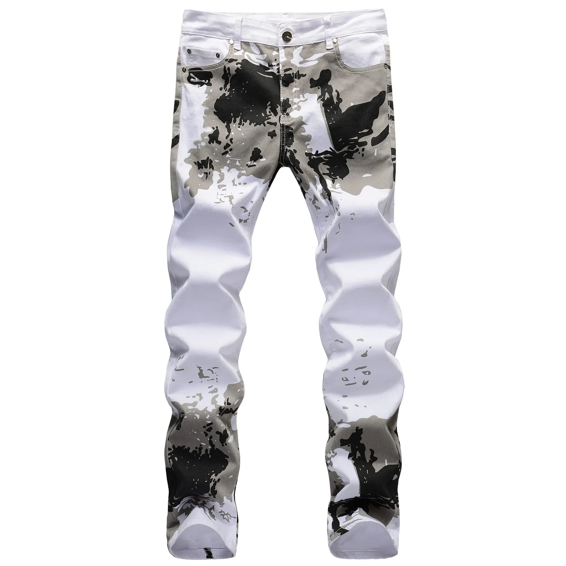 chareiharper plus size 5602 Europe and the United States white camouflage print stretch straight leg slim trend long pants men