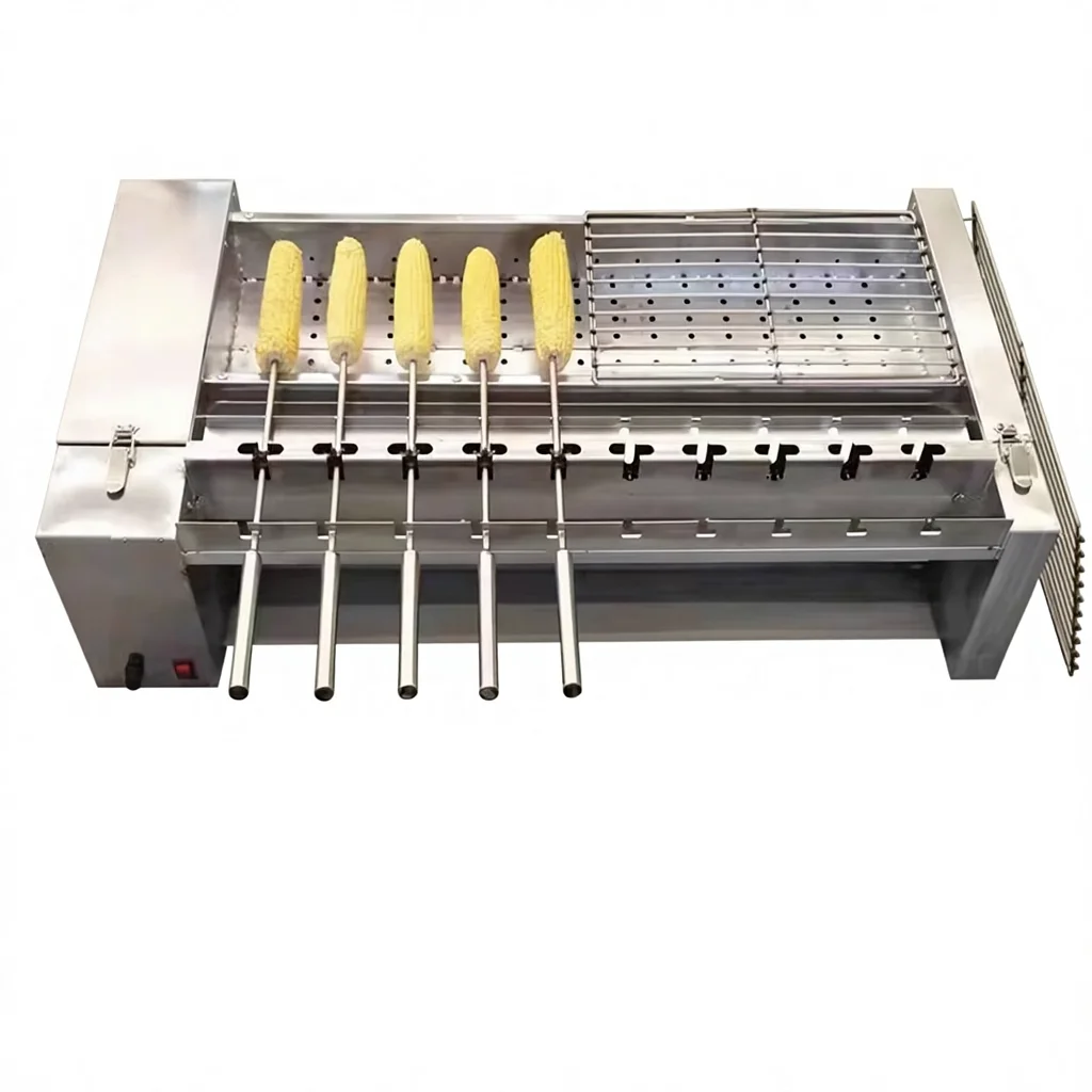 Commercial Stall Charcoal Grill Outdoor Automatic Rotating Corn Machine Multi-Function Grill Stainless Steel Chinese Style