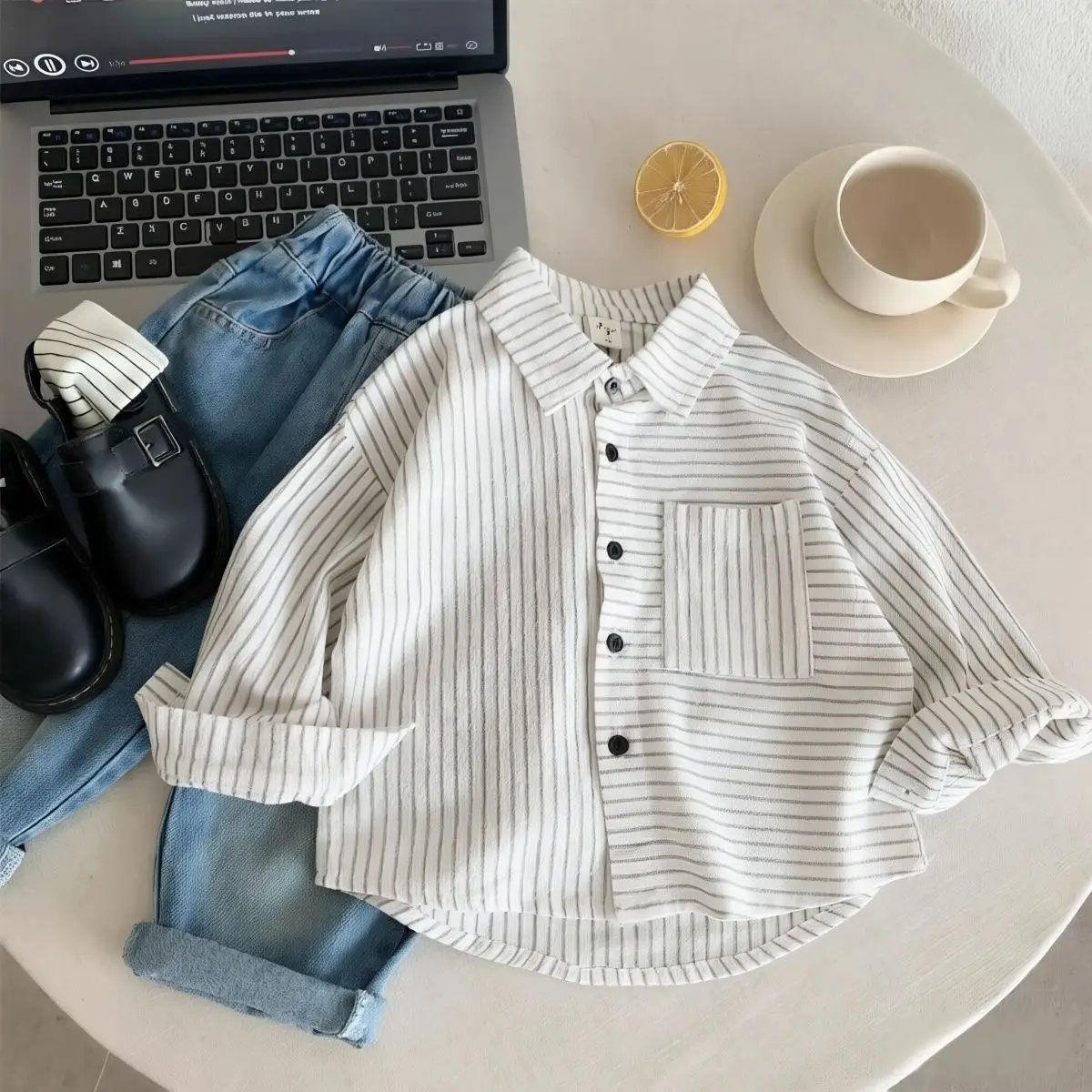 Boys Cotton Shirt Long Sleeve Spring Fall 2026 New Kids Korean Loose Cool Fashion Baby Striped Shirt Clothes