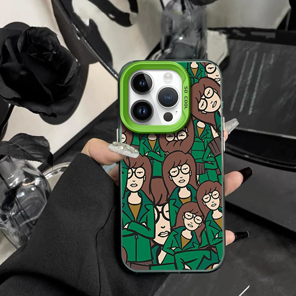 

Cartoon D-Daria Girl Phone Case For iPhone 16 12 13 14 15 Pro Max Plus Color Electroplated Silver IMD Laser Shell