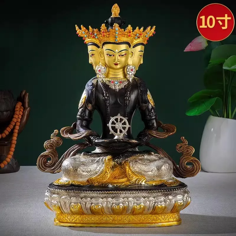 10Large Sun Buddha statue ornament, antique copper with gold-plated finish, Tibetan Tantric Buddhism, home worship Buddha, Mahav