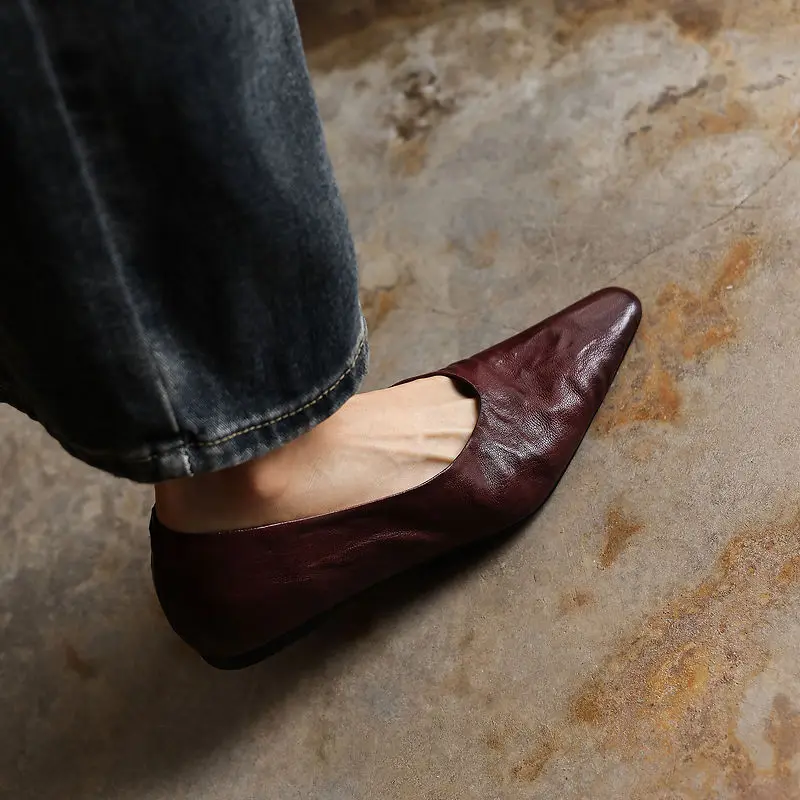 Zapatos de Tacón Cuadrado de Piel Genuina para Mujer, Zapatos de Vestir Vintage con Tacón Cuadrado Oculto, Zapatos Sin Cordones de Piel de Oveja para Primavera y Otoño, Talla Grande 42