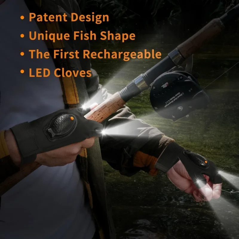 Oplaadbare LED-vishandschoen Halfvingerlicht Fietshandschoenen Nachtwerk Reparatie Automotive Onderhoud Outdoor Kamperen Wandelen