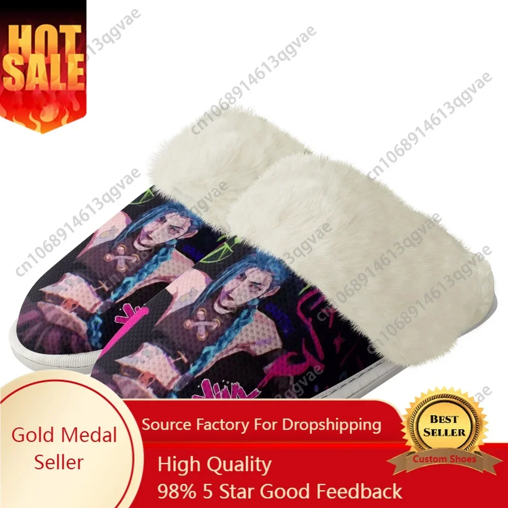 

Anime Game Characters Arcane-Jinx Plush Slippers Keep Warm Shoes Mens Womens Home Cotton Bedroom Custom Thermal Light Slipper
