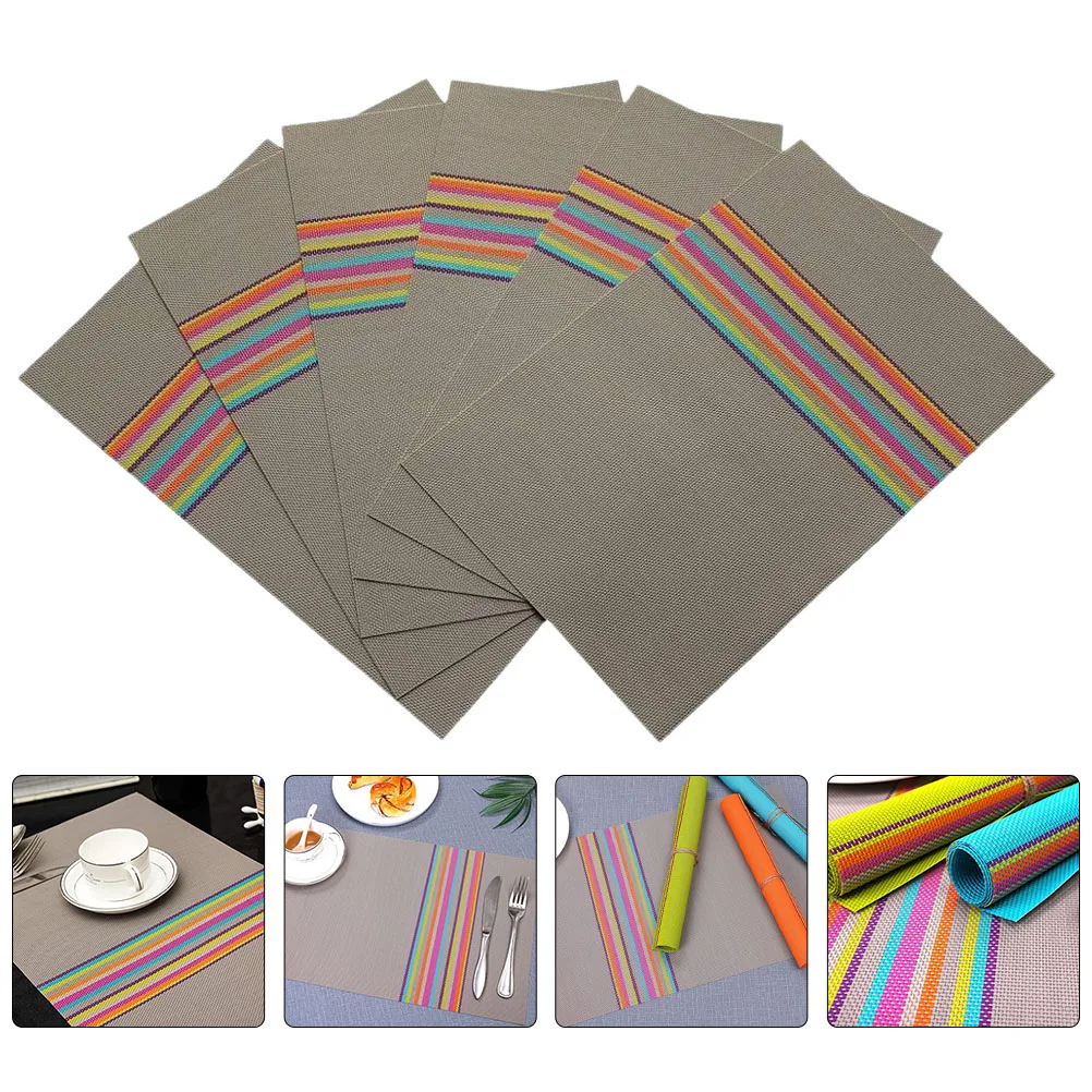 6 Pcs Placemats PVC Stain Resistant Washable Heat Insulation Non Skid Foldable Simple Kitchen Dining