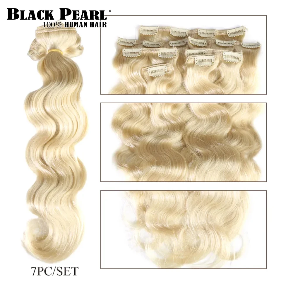 Black Pearl Clip In Human Hair Extensions Body Wave Machine Made Remy Hair 613 Blonde 12inch-20inch Natural 7pcs Set Sale