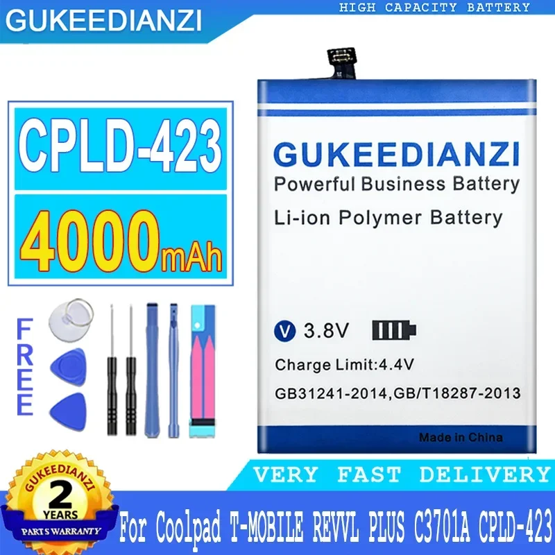 

GUKEEDIANZI Battery for Coolpad, Big Power Battery, 4000mAh, CPLD423, CPLD 423, CPLD-423, C3701A, T-MOGAME, REVVL PLUS