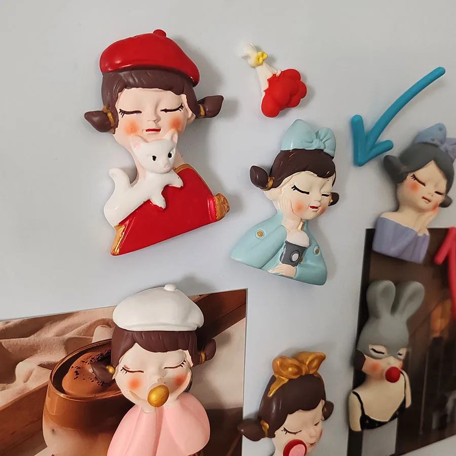 2 قطعة شخصية وممتعة ثلاثية الأبعاد أزياء الفتيات مغناطيس الثلاجة الإبداعية CuteFridge صورة رسالة المغناطيس الزخرفية