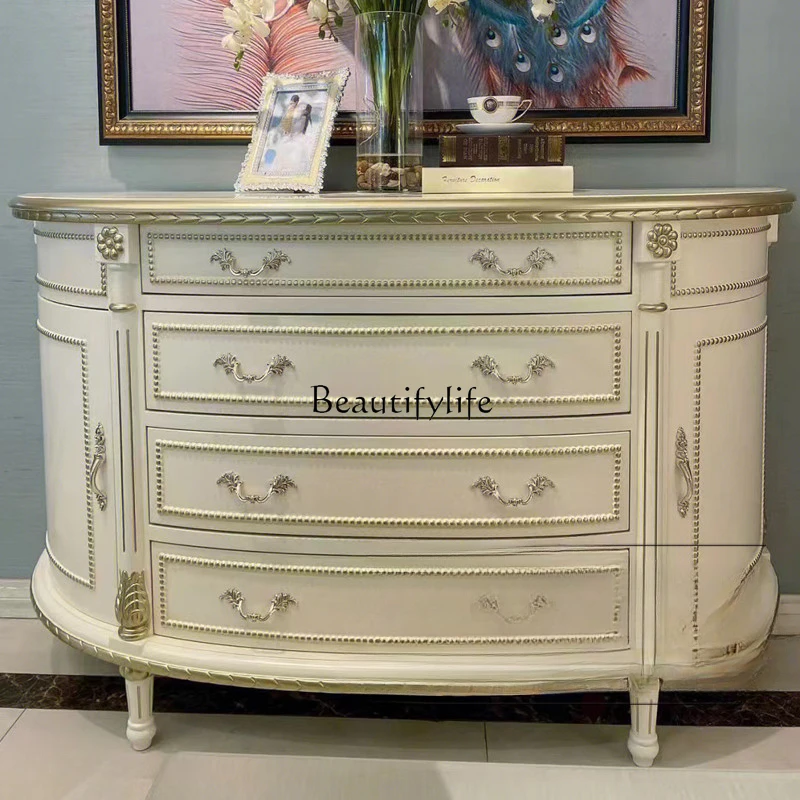 

Light Luxury Solid Wood Chest of Drawers Hallway French Retro Distressed Gold Drawer Locker