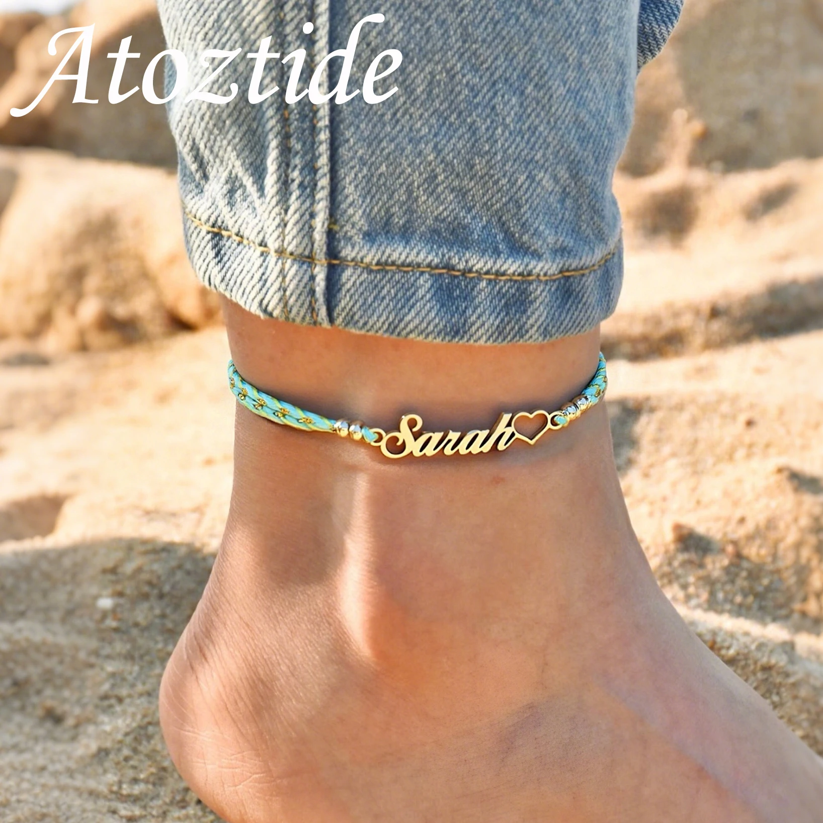 

Atoztide 18cm Custom Name Anklet for Women Men Stainless Steel Jewelry Personalized Letter Rope Chain Charm Summer Beach Gift