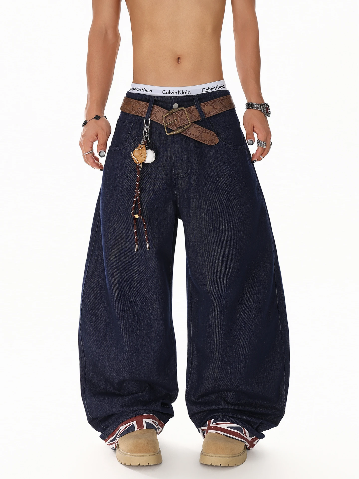 

American Style Streetwear Color Block Washed Straight Leg Jeans Men's Spring New High Waist Patchwork Jeans Youth Fashion