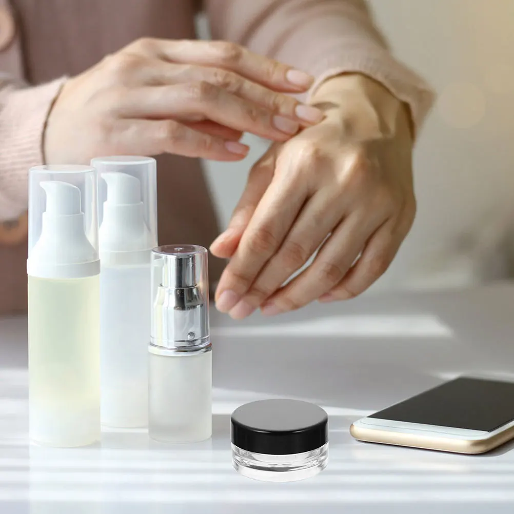 

55pcs Black Lid 5g Round Bottom Cream Jars Portable Containers Travel Size Empty Lotion Holder Refillable Sample Bottle