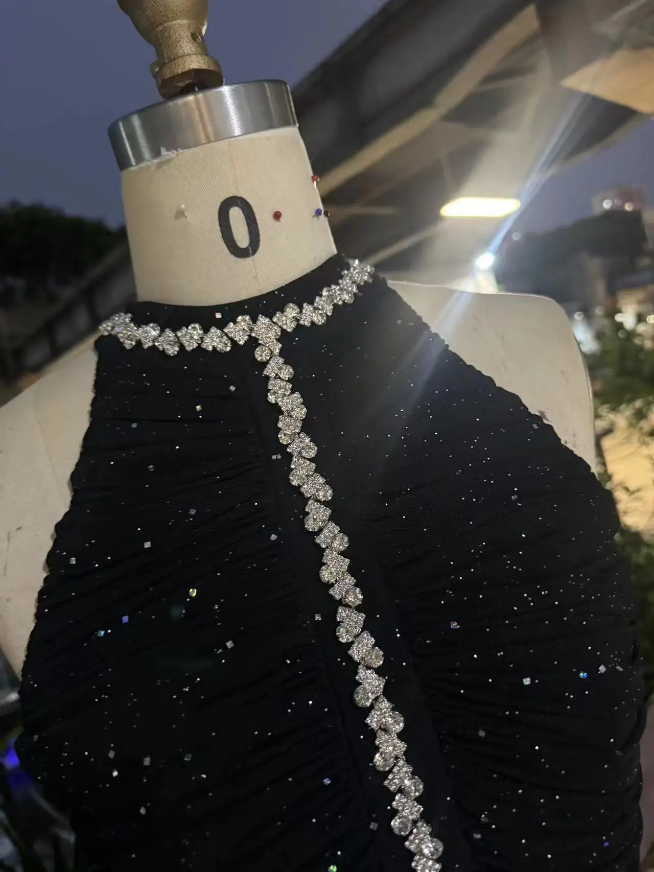 Black Color Nude Color Spliced Sequined Diamonds Halter Dress For Women Sleeveless Solid Color Mesh Pleated Dresses Female  2024