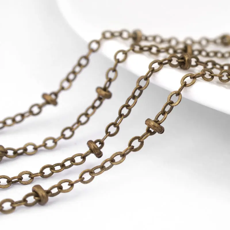 Szerokość 1.5MM 2MM Płaskie owalne ogniwo z koralikami Kula stacji Antyczny brąz Naszyjnik Łańcuchy Diy Akcesoria Rosediy oficjalny spotkanie — zdjęcie 3