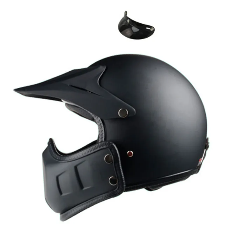 Matte Black DOT Motorcycle Helmet Retro Cafe Racer  Vintage Motocross Open  Kask Full Face Casco Modular Ce