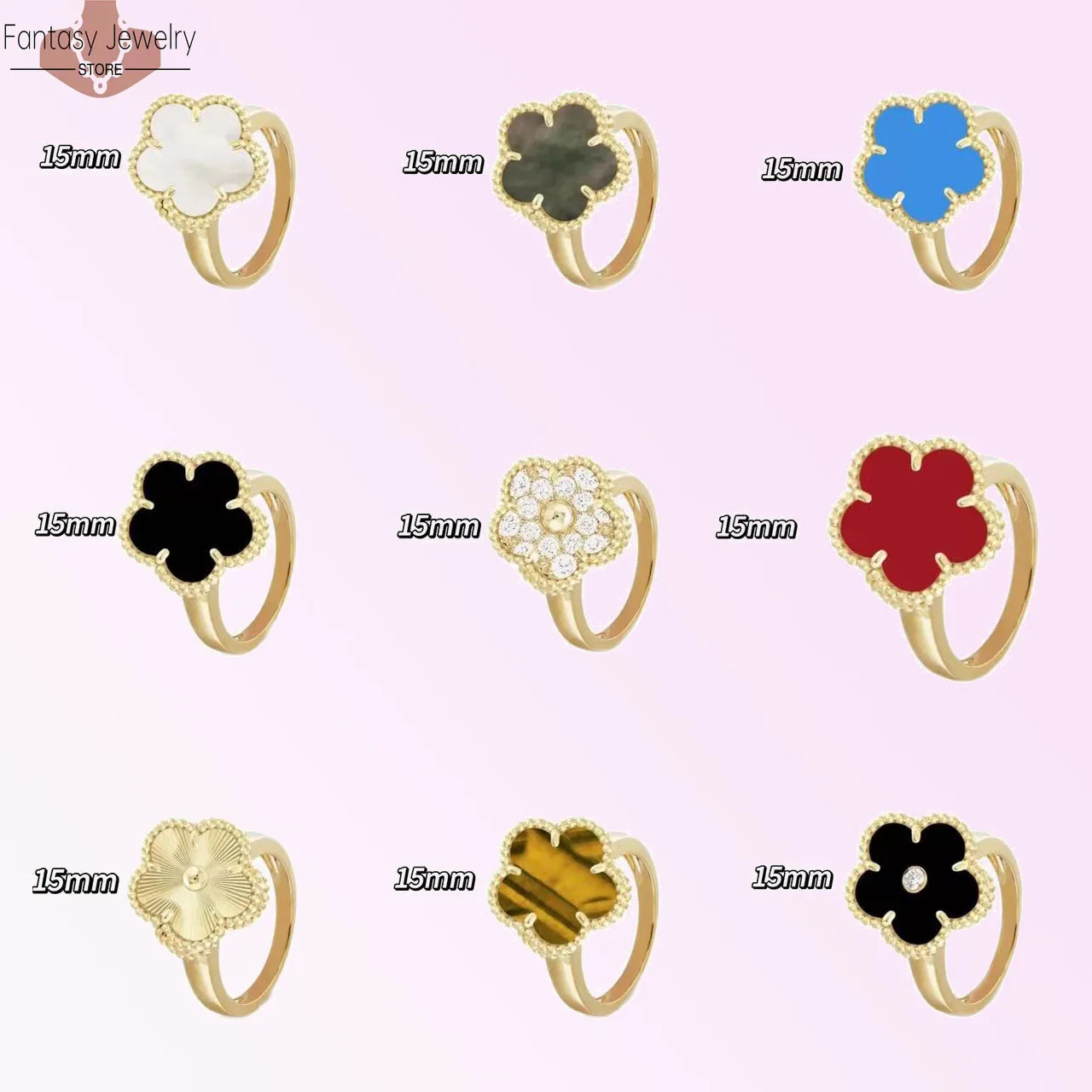 

New Luxury Lucky Clover/Five Leaf Flower Ring Agate Natural White Fritillaria Ring for Party Wedding