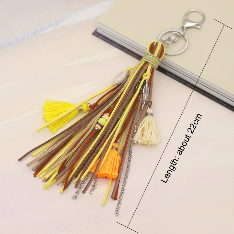 Boho Handgefertigter Schlüsselanhänger Taschenanhänger Damenschmuck Mehrschichtiger Samtband-Quasten-Muschel-Schlüsselanhänger Auto-Hängezubehör – Detail 1