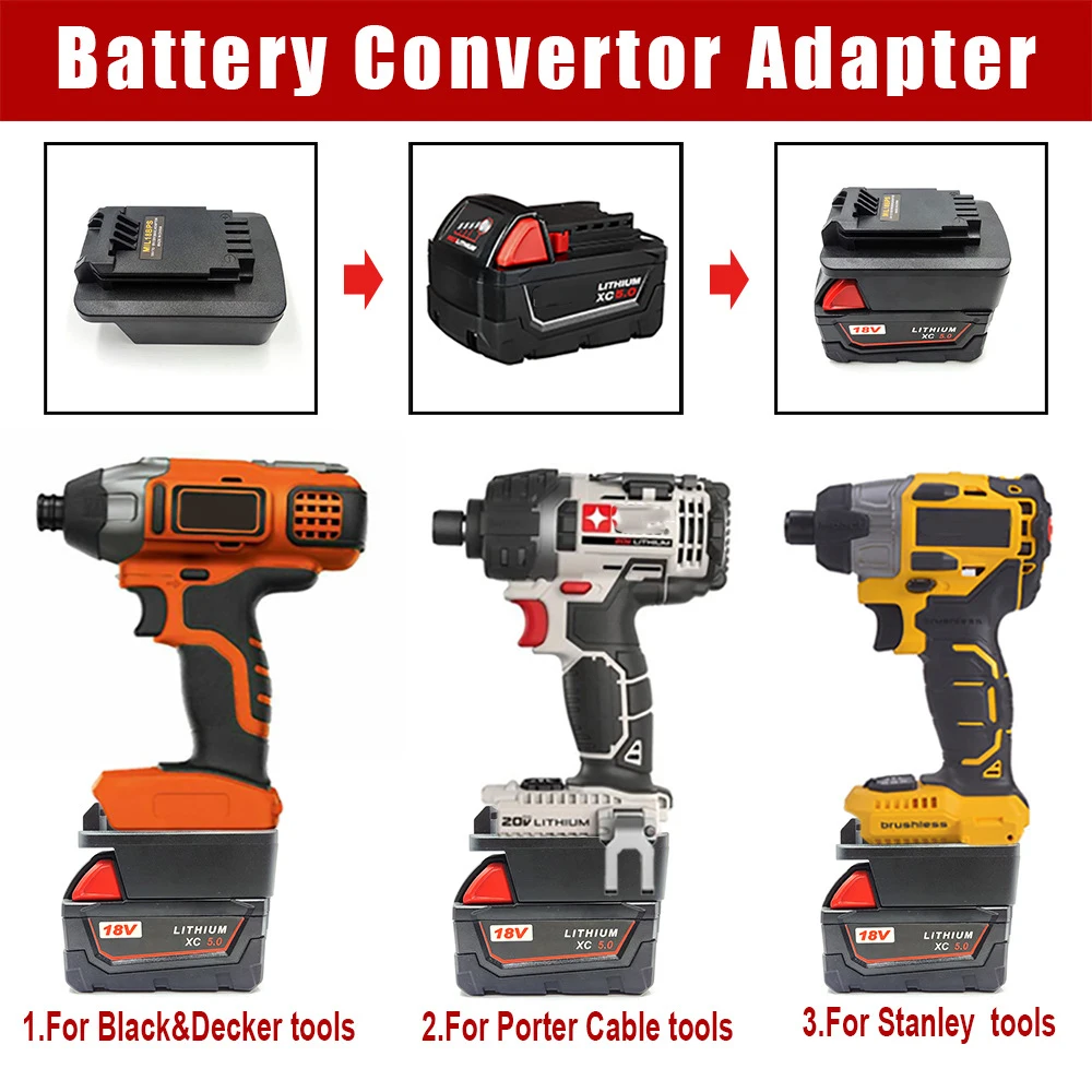 Адаптер MIL18BPS для литий-ионной батареи Milwaukee 18 В, совместимый с батареей Black Decker/Porter Cable/Stanley 18 В 20 В