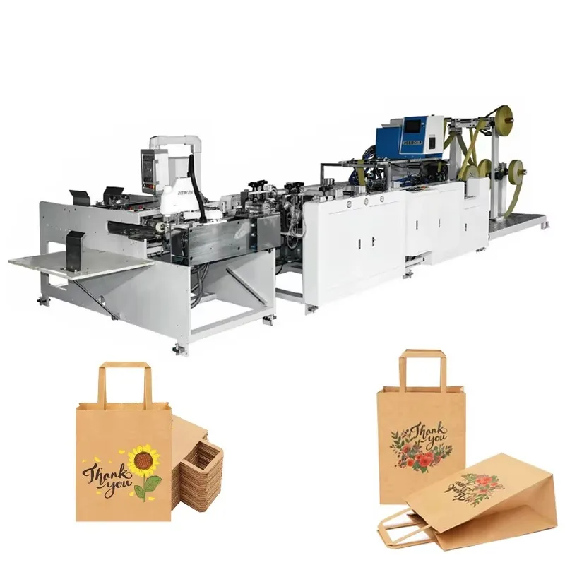 Fully Automatic Paper Bag Handle Pasting Making Machine Twisted Rope Handle 30-35pcs Min Shopping Food Bag OEM Customized