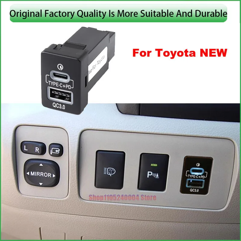 For Toyota New 1PCS 12V Blue Light Car Charger Socket QC3 0 PD Fast Charger Outlet Power Adapter For Phone