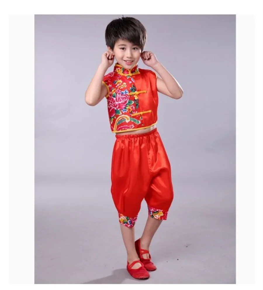 Boy Girl Chinese New Year Clothes Traditional Kids Folk Dance Red Costumes Stage Party Festival Oriental Hanfu Clothing