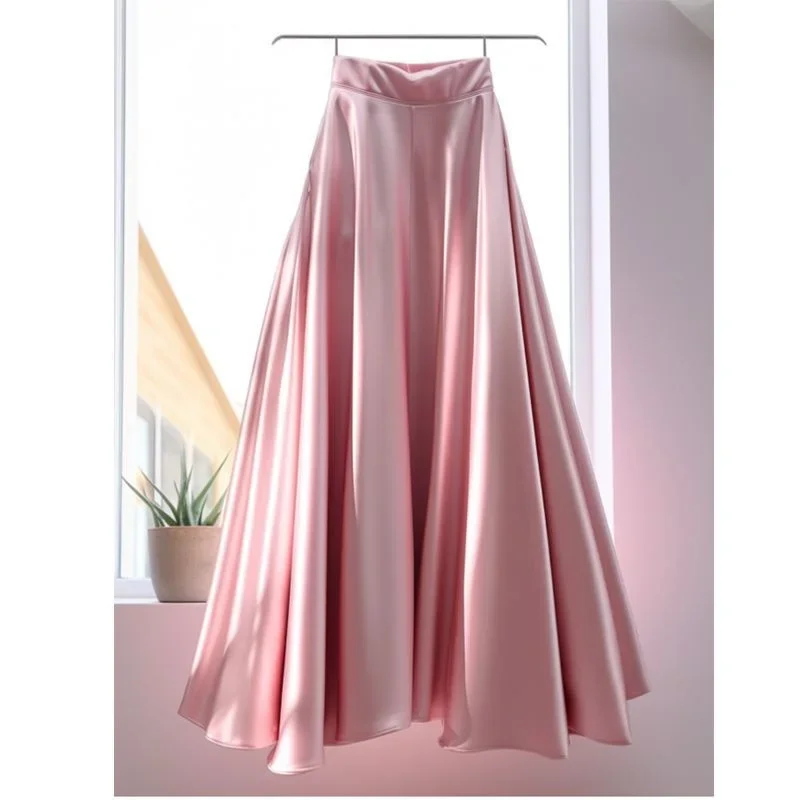 New French High End Elegant Skirt Women Satin Solid Color High Waist Fashion A-line Party Skirts Spring Summer Women's Clothing