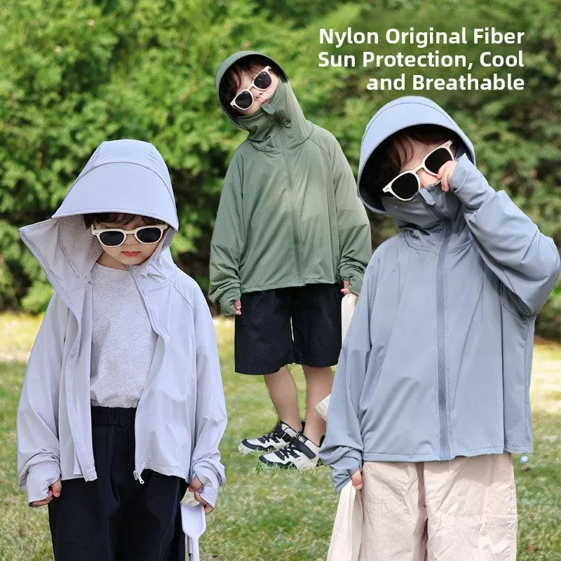 

Boys Outdoor Sports Sun Protection Clothing Summer Lightweight Ice Silk Anti-Uv Hat Large Brim Outdoor Children's Wear