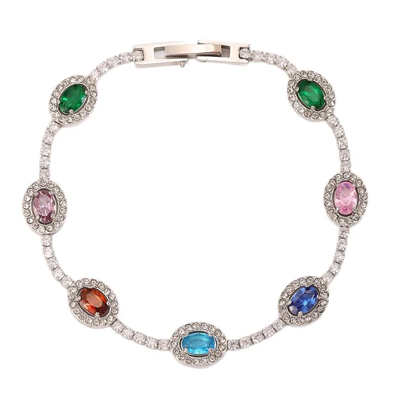 

Super shiny diamond zircon bracelet women's light luxury high-end fashion temperament colored gemstone titanium steel bracelet j