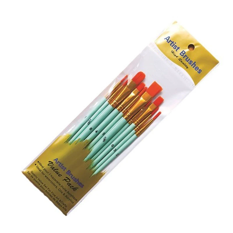 Nylon Pintura Escova Set, haste curta, Óleo Acrílico Escova, Caneta Aquarela, Arte Profissional Suprimentos, Alta Qualidade, 10 Pcs