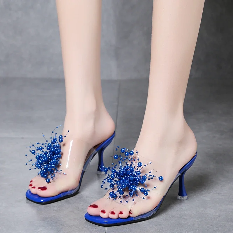 2024Transparent PVC Sandals Women Square Head Clear Crystal Cup High Heel Stilettos Sexy Pumps Summer Shoes Peep Toe Women Pumps