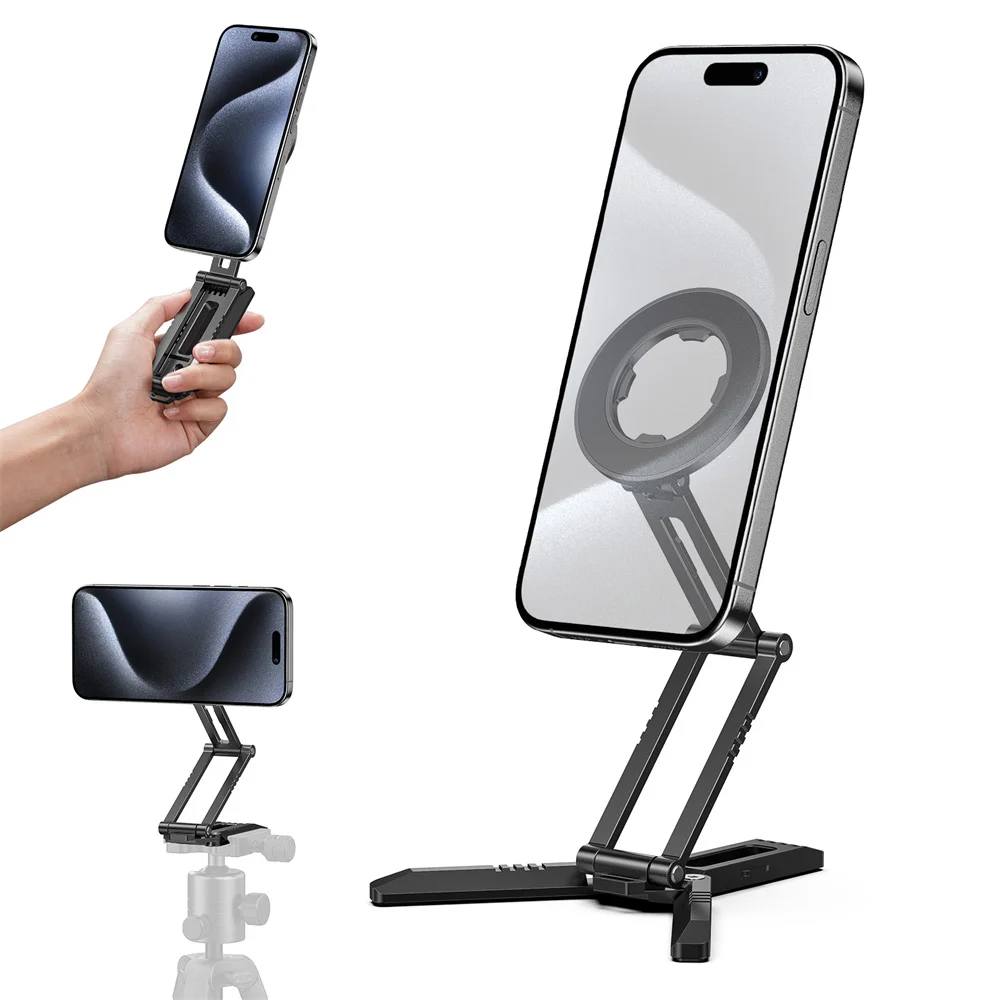 

Foldable Magnetic Phone Tripod Stand w Arca Selfie Stick Desktop Magnet Phone Holder for Iphone 16 15 14 13 12 Samsung Magsafe