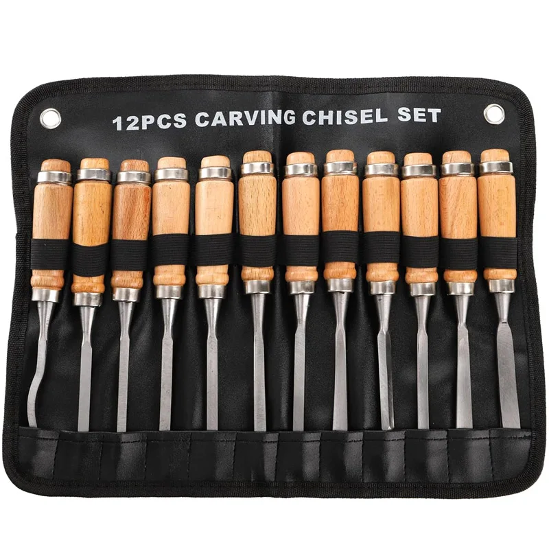 

12Pcs Professional Wood Carving Chisels Set for Woodworking Wood Chisel Hand Tool Set Gouges Consruction An Carpentry Tools