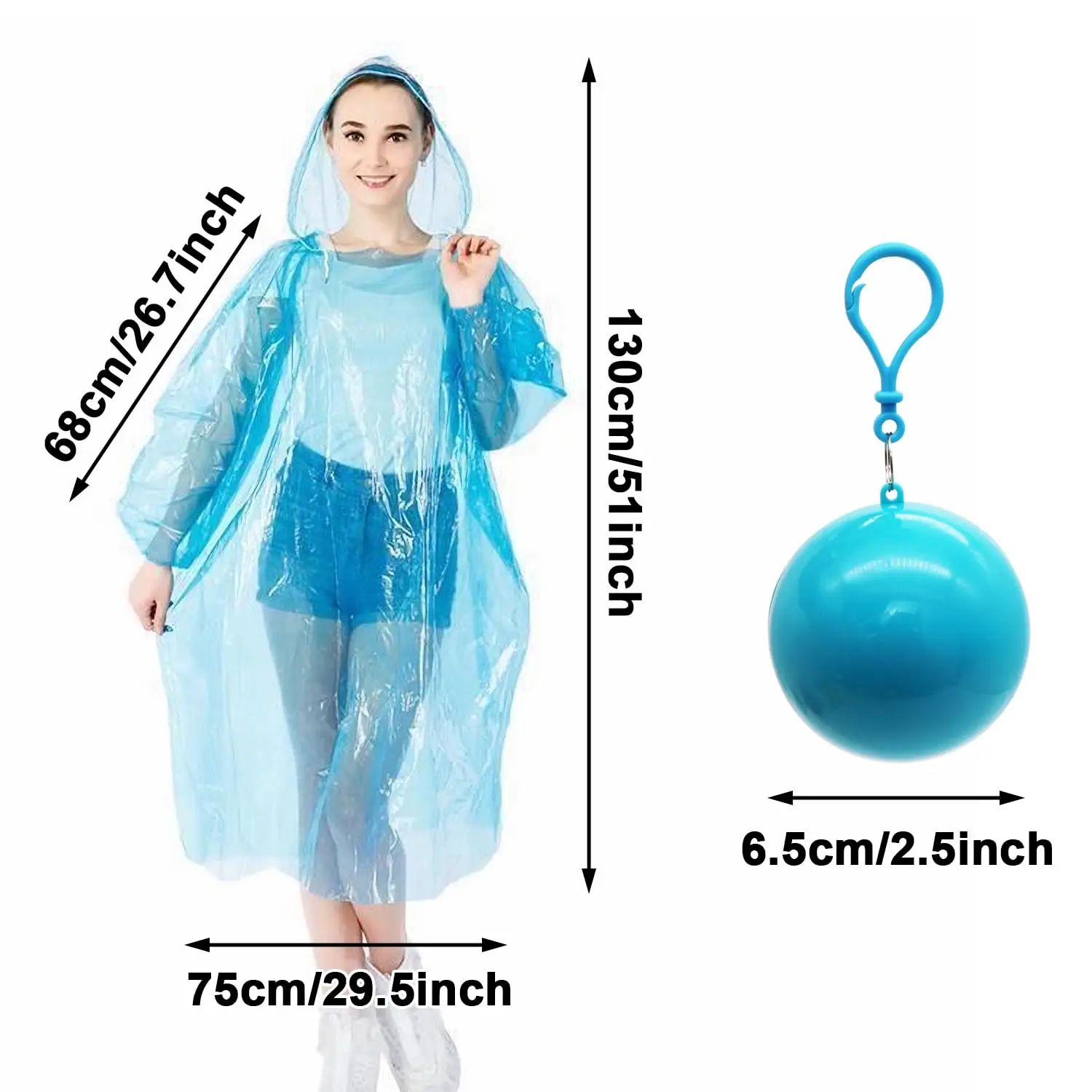 1/5pcs Portable Disposable Ball Raincoat Emergency Plastic Raincoat Waterproof Rainwear Rain Ponchos with Hood for Traveling