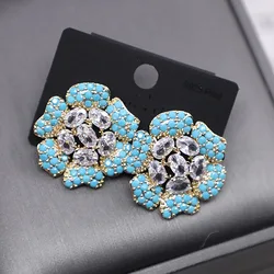 Bilincolor Trendy Light Blue Flower Stud Earring for Women Wedding