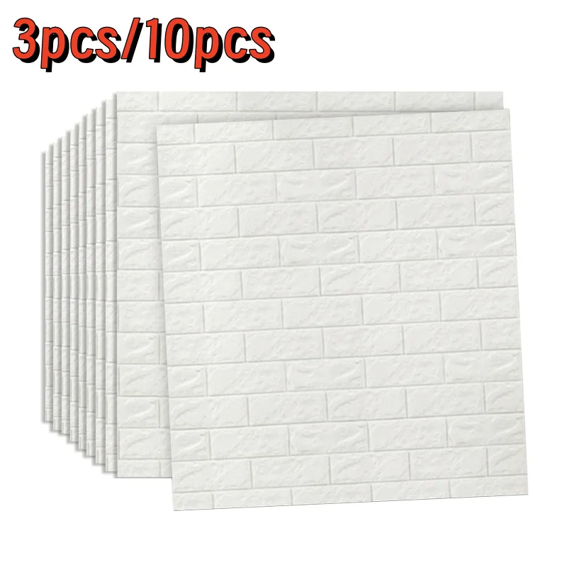 

3/10pcs 3D Self-adhesive Wallpaper PVC Waterproof Soft Foam Brick Brick Wall Stickers For Living Room Bedroom Home Decorations