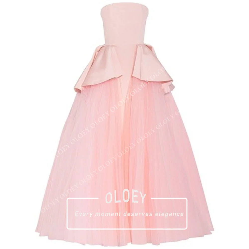 OLOEY Strapless Pink Formal Evening Dress Satin Multi Layer Tulle Floor Length Wedding Prom Party Gown 2027 Customized