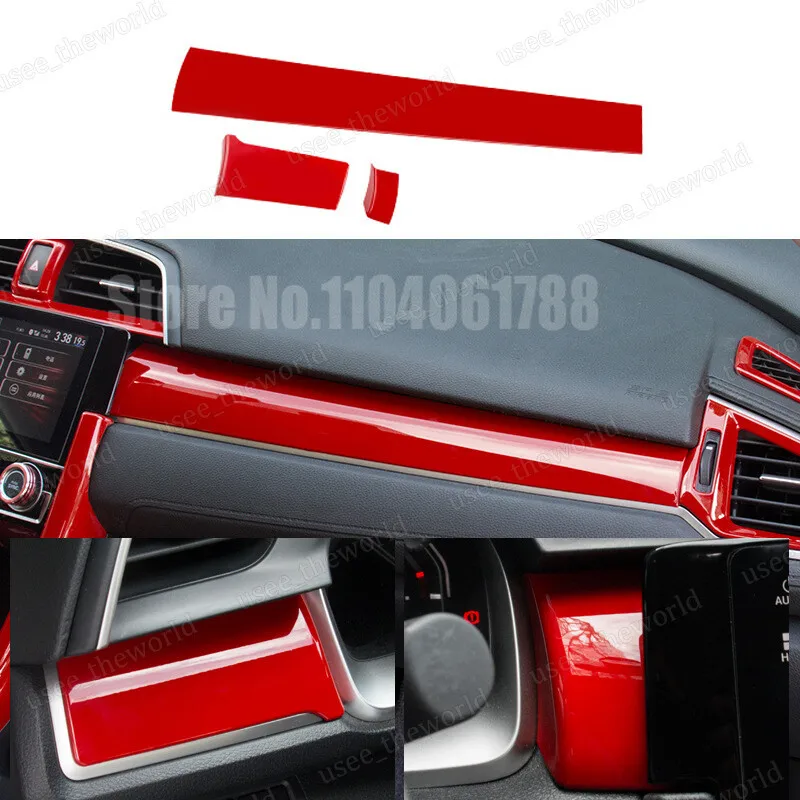 Accesorios interiores rojos para Honda Civic 10. a generación 2016 2017 2018 2019 2020 2021, tira de manijas de puerta, 