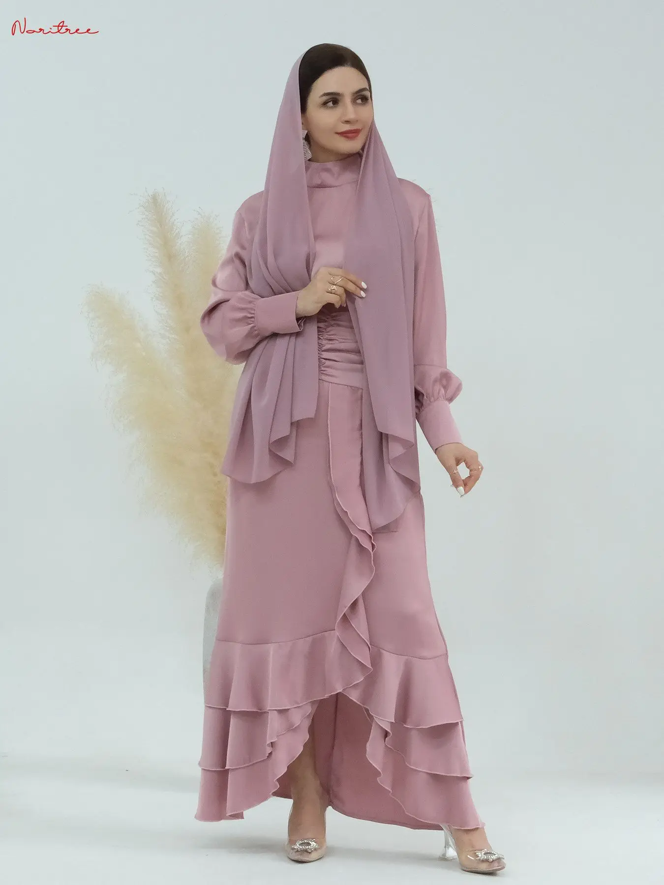 2 Pieces Muslim Sets Turkish Hijab Muslim Dress Women Kaftan Islamic Clothes Grote Maten Dames Kleding Ensemble Musulmane Wy1712