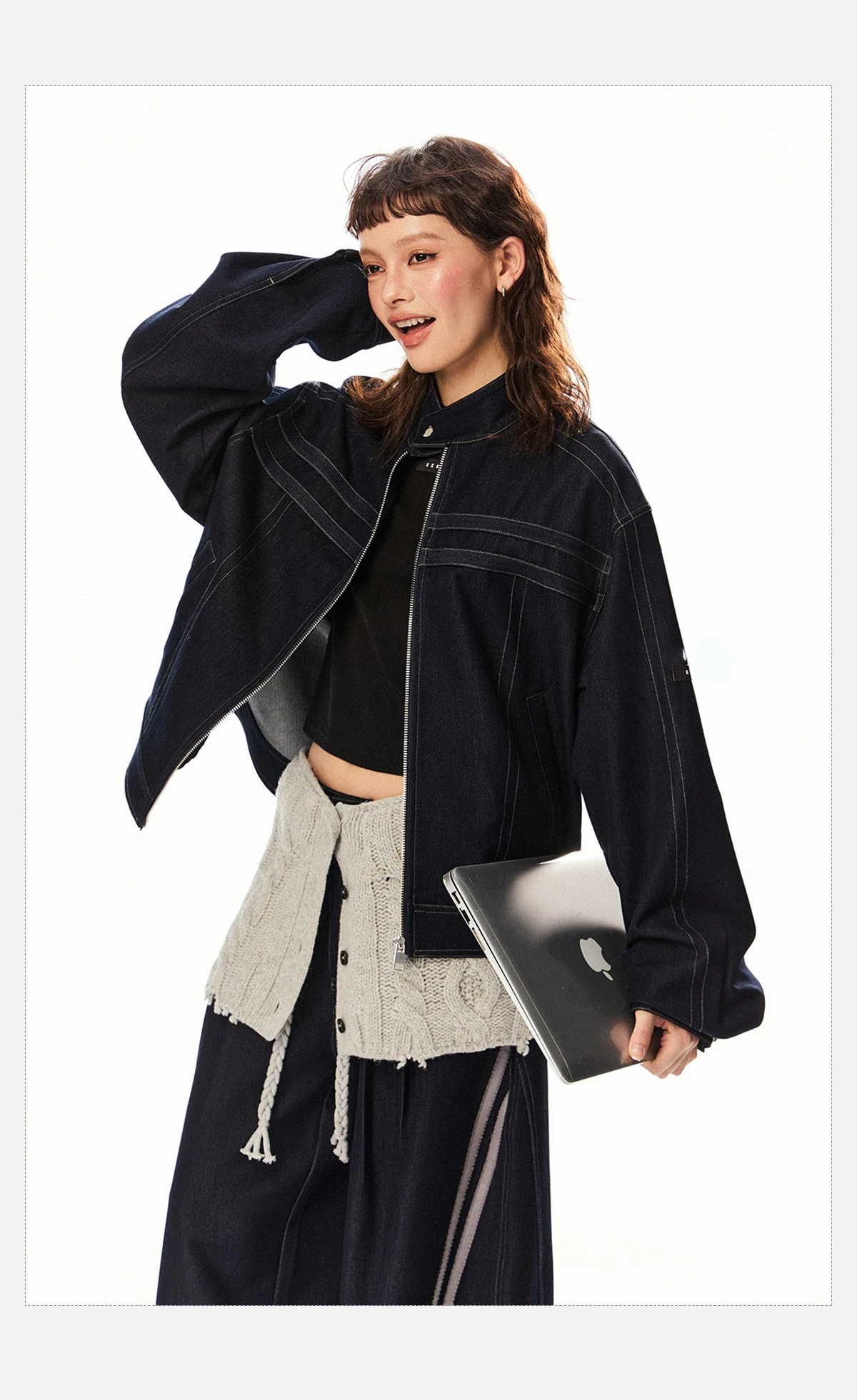 

Denim jacket women's washed cotton American retro original cow color spring loose short trendy loose stand-up collar versatile