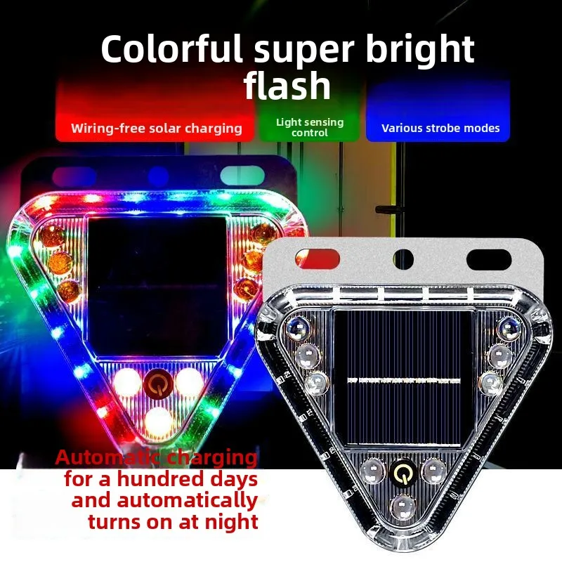 New LED Solar Warning Strobe Light for Cars Motorcycles Anti-Rear Collision Stop 12V Free Wires for Tail Width Indicator Lamps