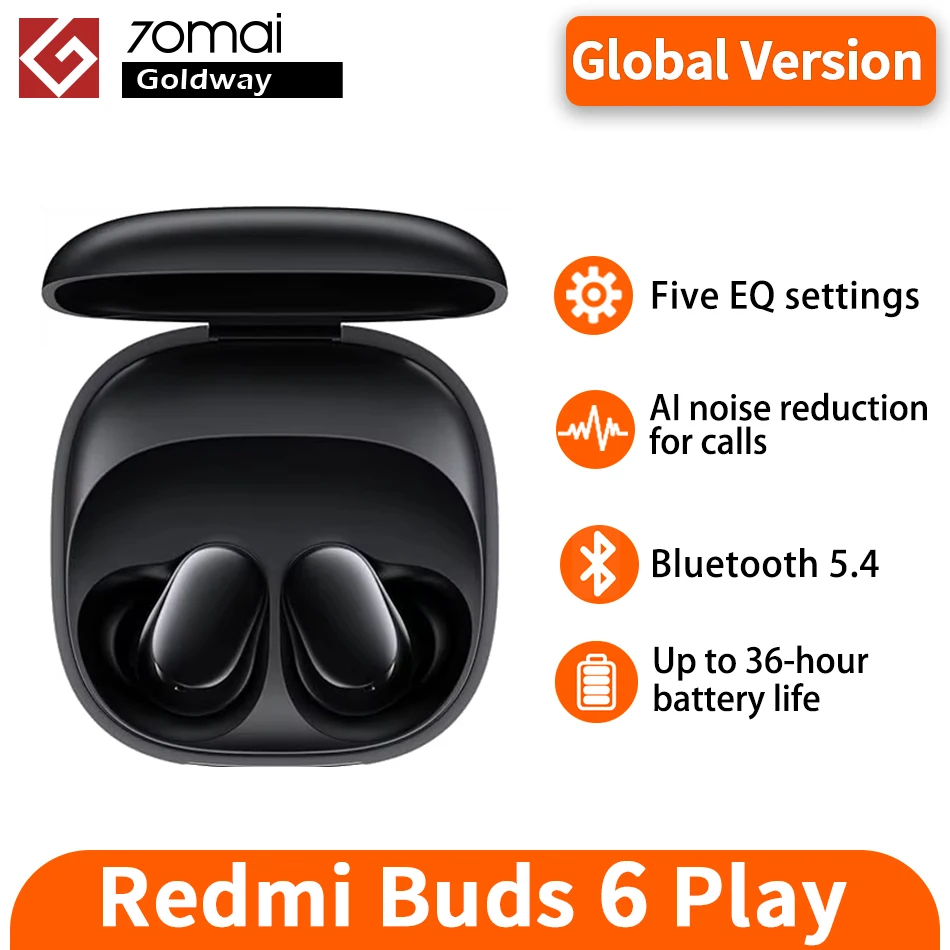 Global Version Xiaomi Redmi Buds 6 Play Mi TWS Earbuds 5 EQ Settings AI Noise Cancellation Bluetooth 5.4 IPX4 36 Hours Battery