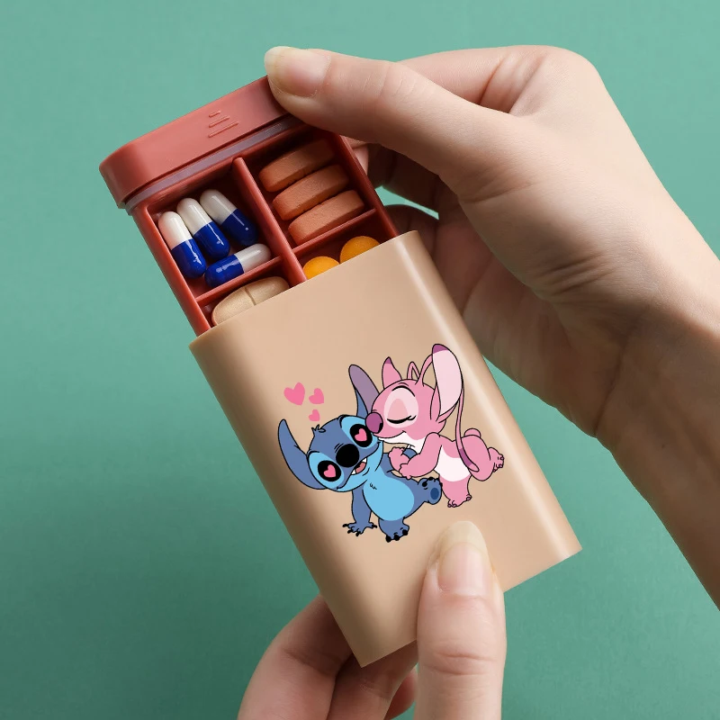 Kawaii Stitch Pill Box Mini Pill Organizer Travel Essentials 6 Grids Medicine Pill Case Medicine Cartoon Medication Dropshiping