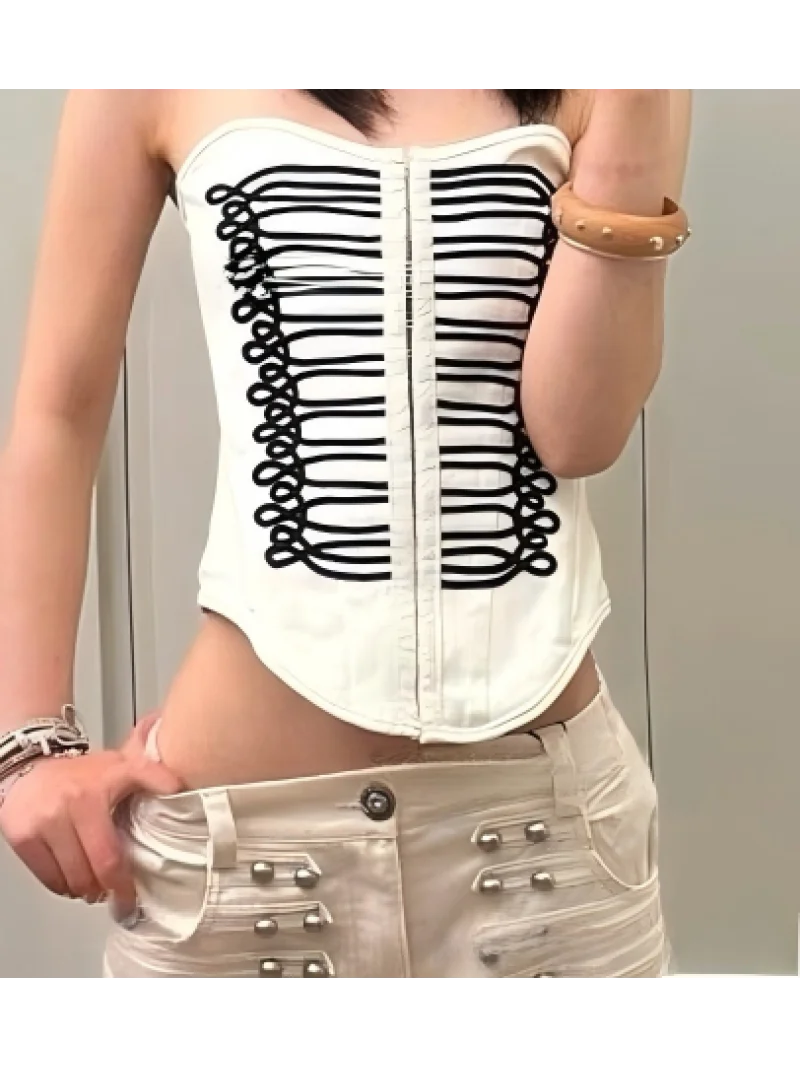 American court style design, strapless, sexy, spicy girl, street socialite style, niche high-end temperament, zipper vest