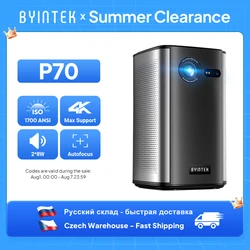 BYINTEK P70 Projector 4K 1080P DLP Mini Portable Projector Home Theater Smart Wi-Fi & Bluetooth for Movies & Gaming With Battery