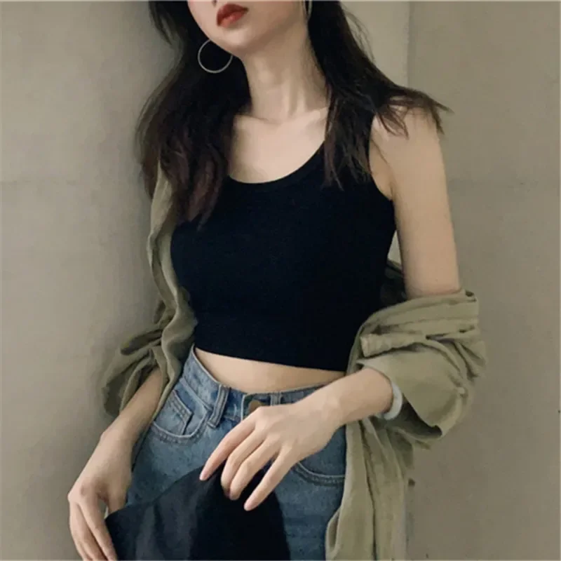 New Sexy Tank Top Black Crop Tops Women Summer Camis Backless Camisole Fashion Casual Tube Female Sleeveless Cropped Vest