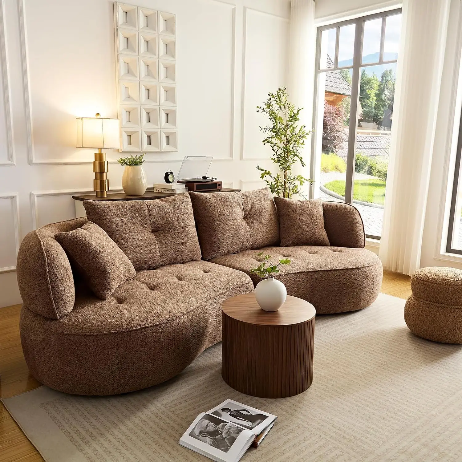109" Curved Sectional Sofa, Boucle Modern Oversized 3-Seater Comfy Modular Deep Seat for Living Room Home Office, Customized