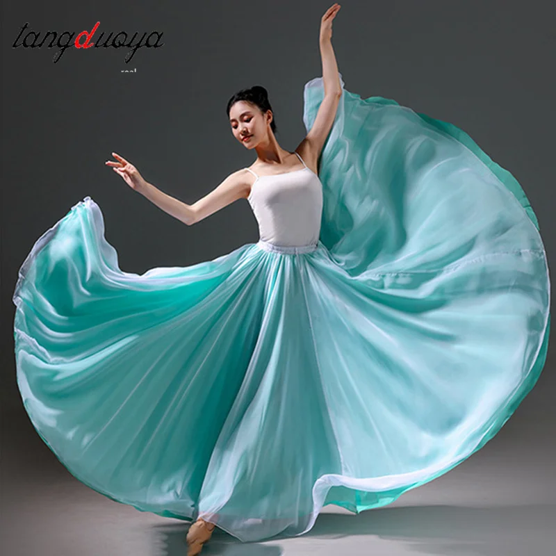 المرأة الكلاسيكية الحديثة الرقص التدريب نصف تنورة أنيقة العرقية مزدوجة الشيفون أداء سوينغ تنورة التفاف تنورة أثيري