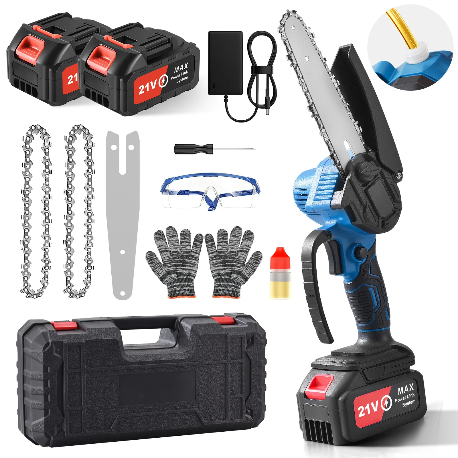 

Mini Chainsaw Cordless, 6 Inch Portable Electric Chainsaw with 2 Batteries&Plastic Box,Chain Saw for Wood Tree Branches Cutting