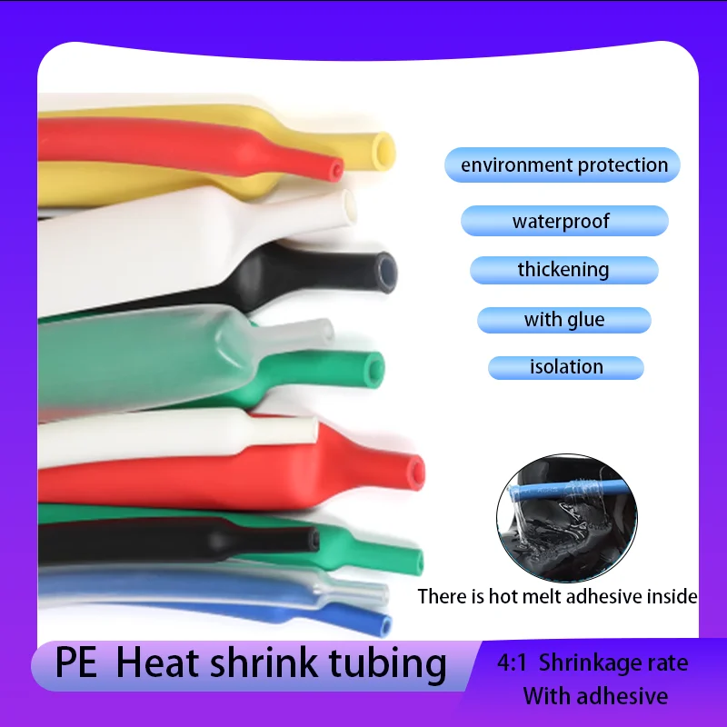 

1/5M Diameter4~72mm 4:1 Heat Shrink Tubing With Glue Double Wall Adhensive Lined Wire Polyolefin Cable Sleeve Waterproof