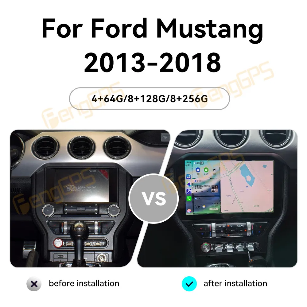 For Ford Mustang 2013-2018 Tesla large screen Car Radio Stereo Multimedia Player GPS Navigation DSP Carplay 8G 128GB